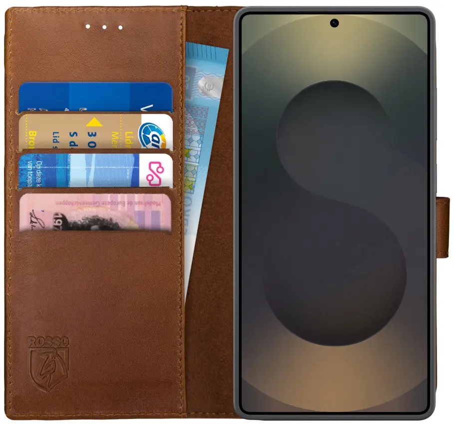 Rosso Deluxe Samsung Galaxy S25 Ultra Hoesje Echt Leer Book Case Bruin afbeelding 1
