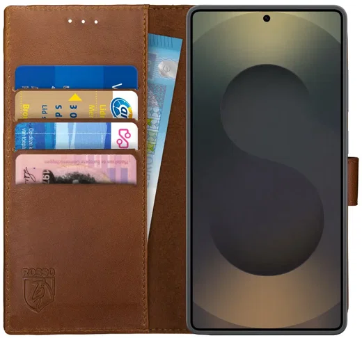 Rosso Deluxe Samsung Galaxy S25 Ultra Hoesje Echt Leer Book Case Bruin afbeelding 1