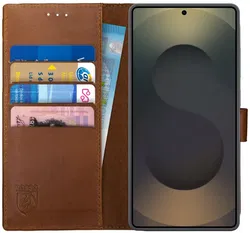 Rosso Deluxe Samsung Galaxy S25 Ultra Hoesje Echt Leer Book Case Bruin afbeelding