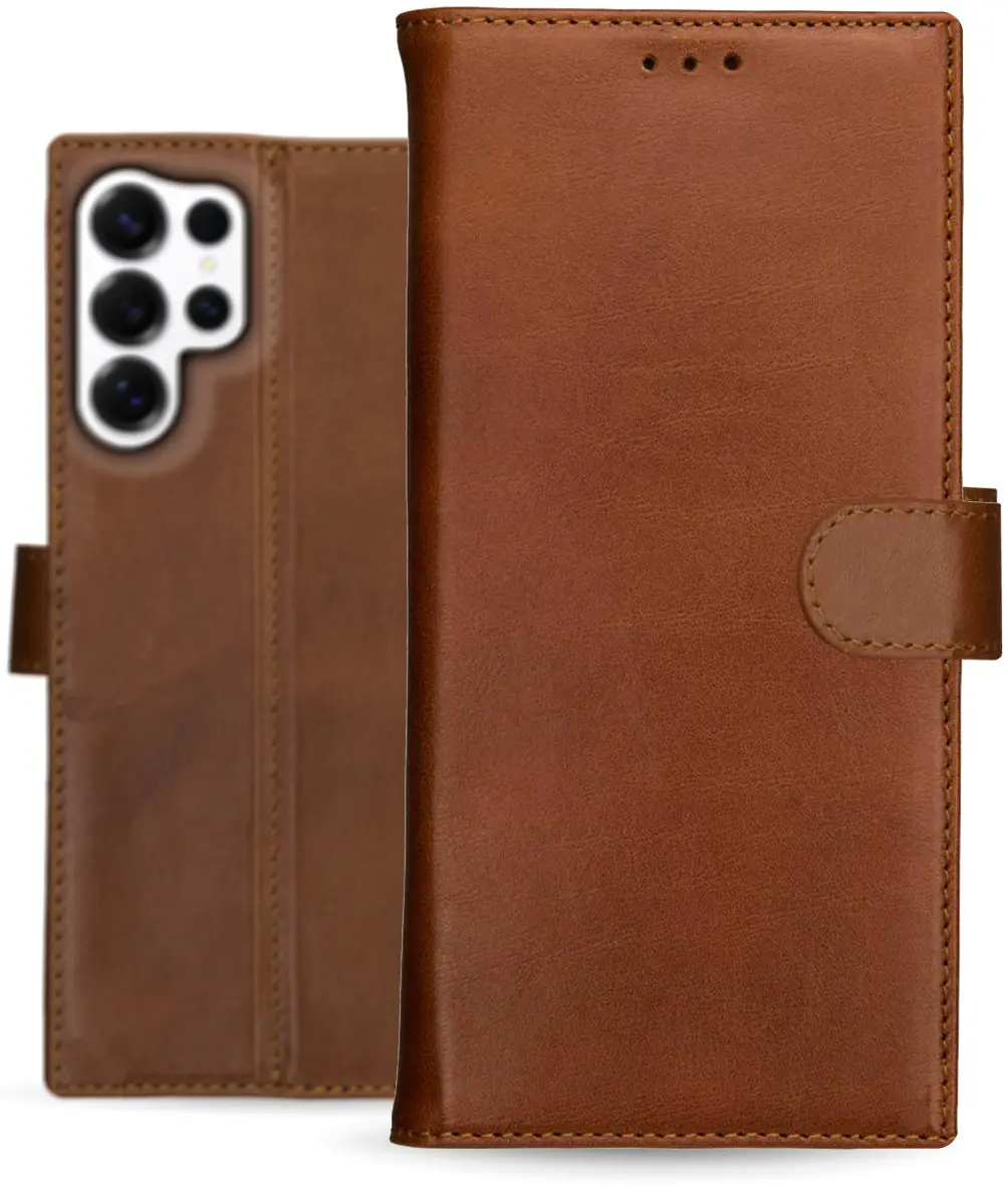 Rosso Deluxe Samsung Galaxy S25 Ultra Hoesje Echt Leer Book Case Bruin afbeelding 11