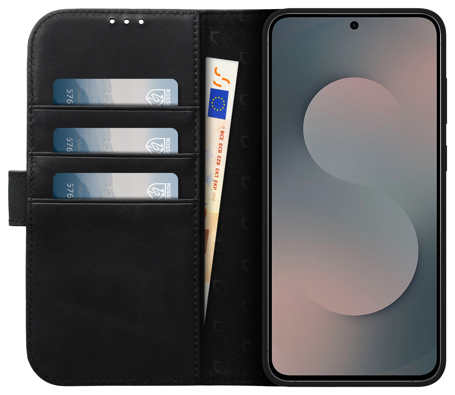 Rosso Elite Samsung Galaxy S25 Hoesje met MagSafe Book Case Echt Leer Zwart afbeelding 2