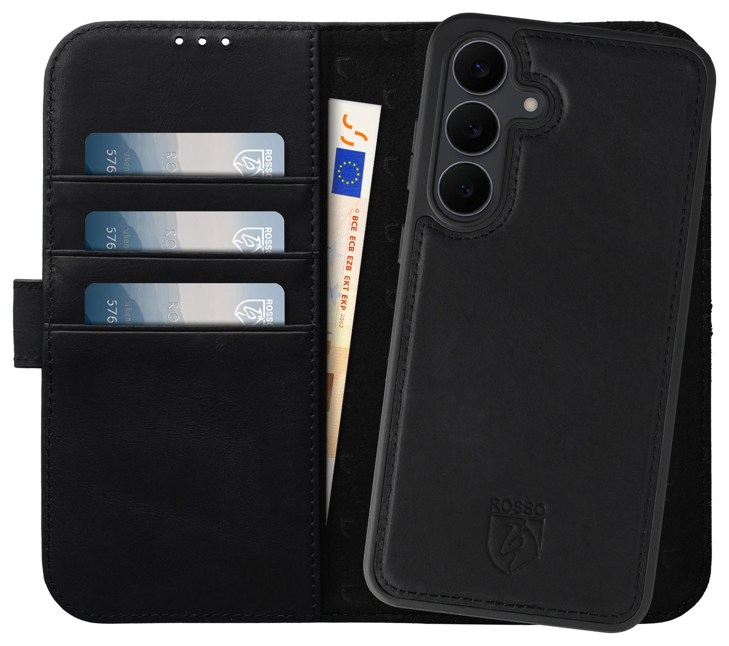 Rosso Elite Samsung Galaxy S25 Hoesje met MagSafe Book Case Echt Leer Zwart afbeelding 1