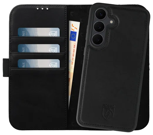 Rosso Elite Samsung Galaxy S25 Hoesje met MagSafe Book Case Echt Leer Zwart afbeelding 1