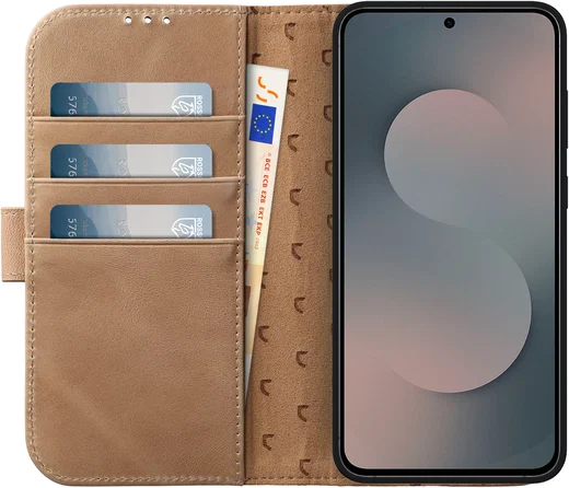 Rosso Elite Samsung Galaxy S25 Hoesje met MagSafe Book Case Echt Leer Lichtbruin afbeelding 2