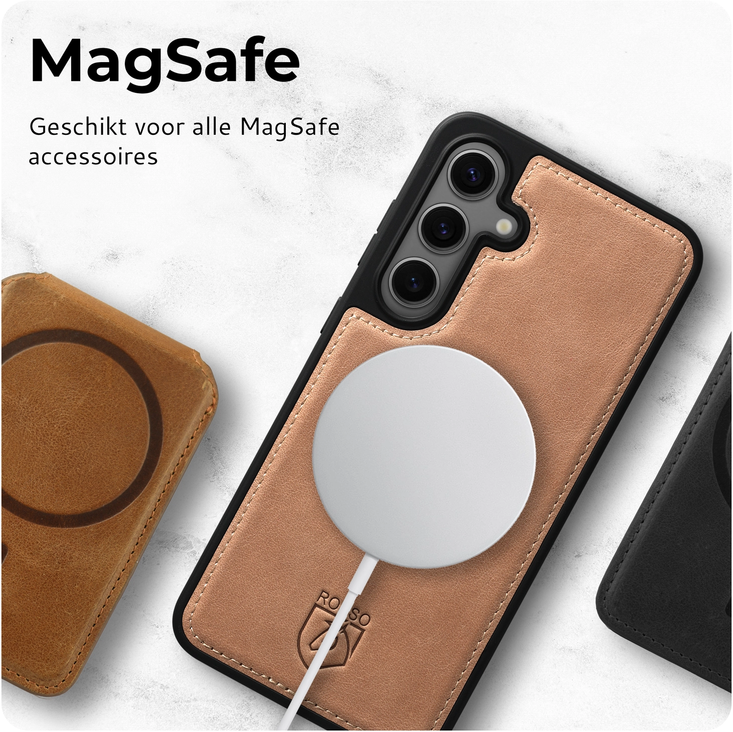 Rosso Elite Samsung Galaxy S25 Hoesje met MagSafe Book Case Echt Leer Lichtbruin afbeelding 7