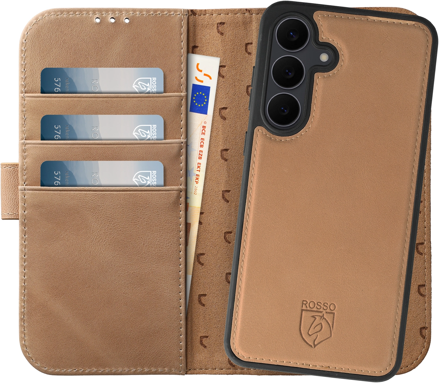 Rosso Elite Samsung Galaxy S25 Hoesje met MagSafe Book Case Echt Leer Lichtbruin afbeelding 1