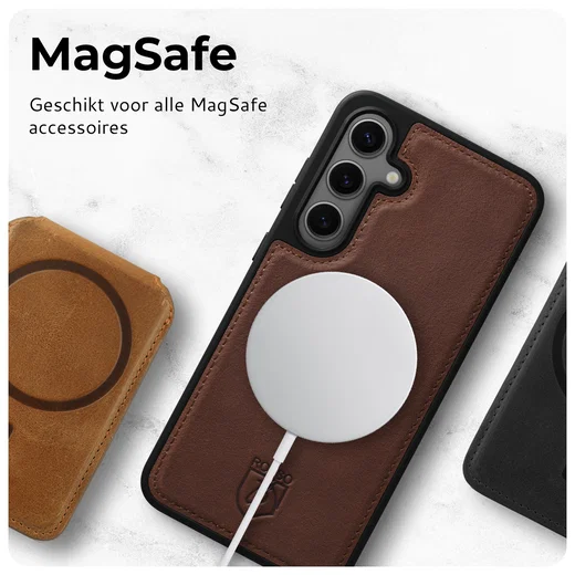 Rosso Elite Samsung Galaxy S25 Hoesje met MagSafe Book Case Echt Leer Bruin afbeelding 7