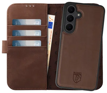 Rosso Elite Samsung Galaxy S25 Hoesje met MagSafe Book Case Echt Leer Bruin