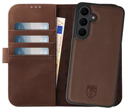 Rosso Elite Samsung Galaxy S25 Hoesje met MagSafe Book Case Echt Leer Bruin afbeelding
