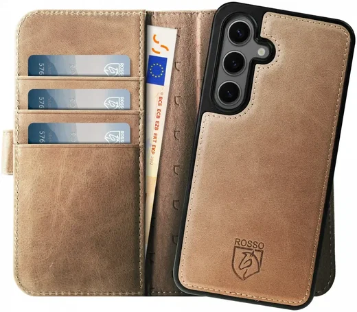 Rosso Elite Samsung Galaxy S25 Plus Hoesje MagSafe Book Case Leer Lichtbruin afbeelding 1