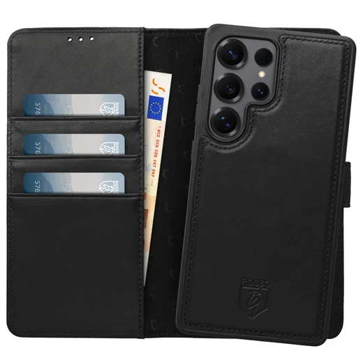 Rosso Elite Samsung Galaxy S25 Ultra Hoesje MagSafe Book Case Leer Zwart afbeelding 1