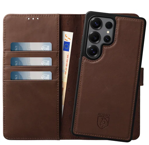 Rosso Elite Samsung Galaxy S25 Ultra Hoesje MagSafe Book Case Leer Bruin afbeelding 1