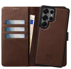 Rosso Elite Samsung Galaxy S25 Ultra Hoesje MagSafe Book Case Leer Bruin afbeelding