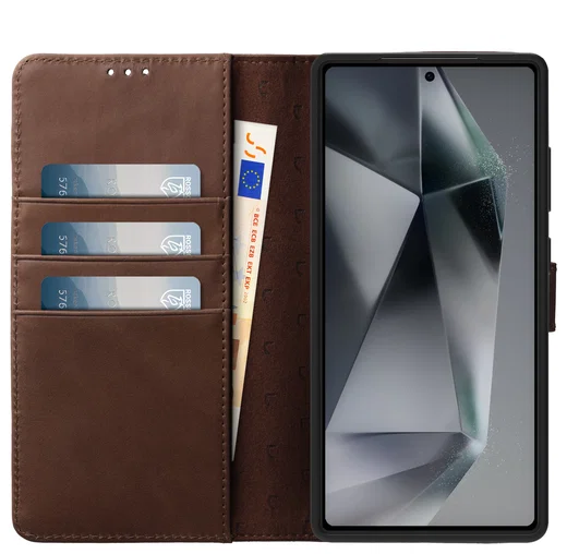 Rosso Elite Samsung Galaxy S25 Ultra Hoesje MagSafe Book Case Leer Bruin afbeelding 2
