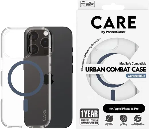 PanzerGlass CARE Urban Combat iPhone 16 Pro Hoesje Transparant Blauw afbeelding 3