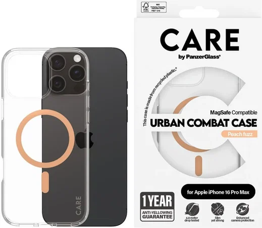 PanzerGlass CARE Urban Combat iPhone 16 Pro Max Hoesje Transparant Peach afbeelding 3