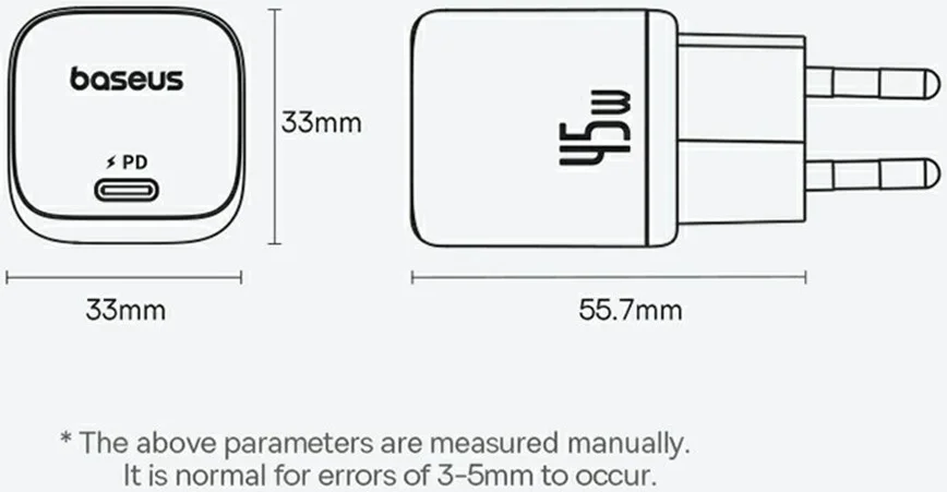 Baseus PicoGo GaN 45W Compacte Fast Charger USB-C Zwart afbeelding 10