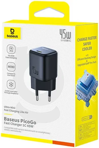 Baseus PicoGo GaN 45W Compacte Fast Charger USB-C Zwart afbeelding 11