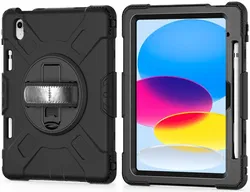 Apple iPad 11 (2025) / 10.9 (2022) Hoes Back Cover met Kickstand/Handriem Zwart afbeelding