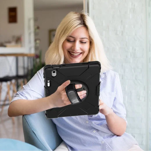 iPad 11 (2025) /10.9 (2022) Hoes met Handriem & 360° Standaard Zwart Back Cover afbeelding 11