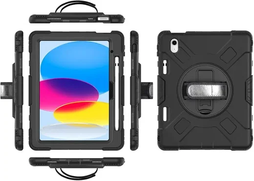 iPad 11 (2025) /10.9 (2022) Hoes met Handriem & 360° Standaard Zwart Back Cover afbeelding 14