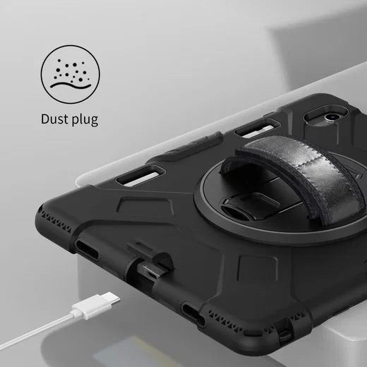 iPad 11 (2025) /10.9 (2022) Hoes met Handriem & 360° Standaard Zwart Back Cover afbeelding 4
