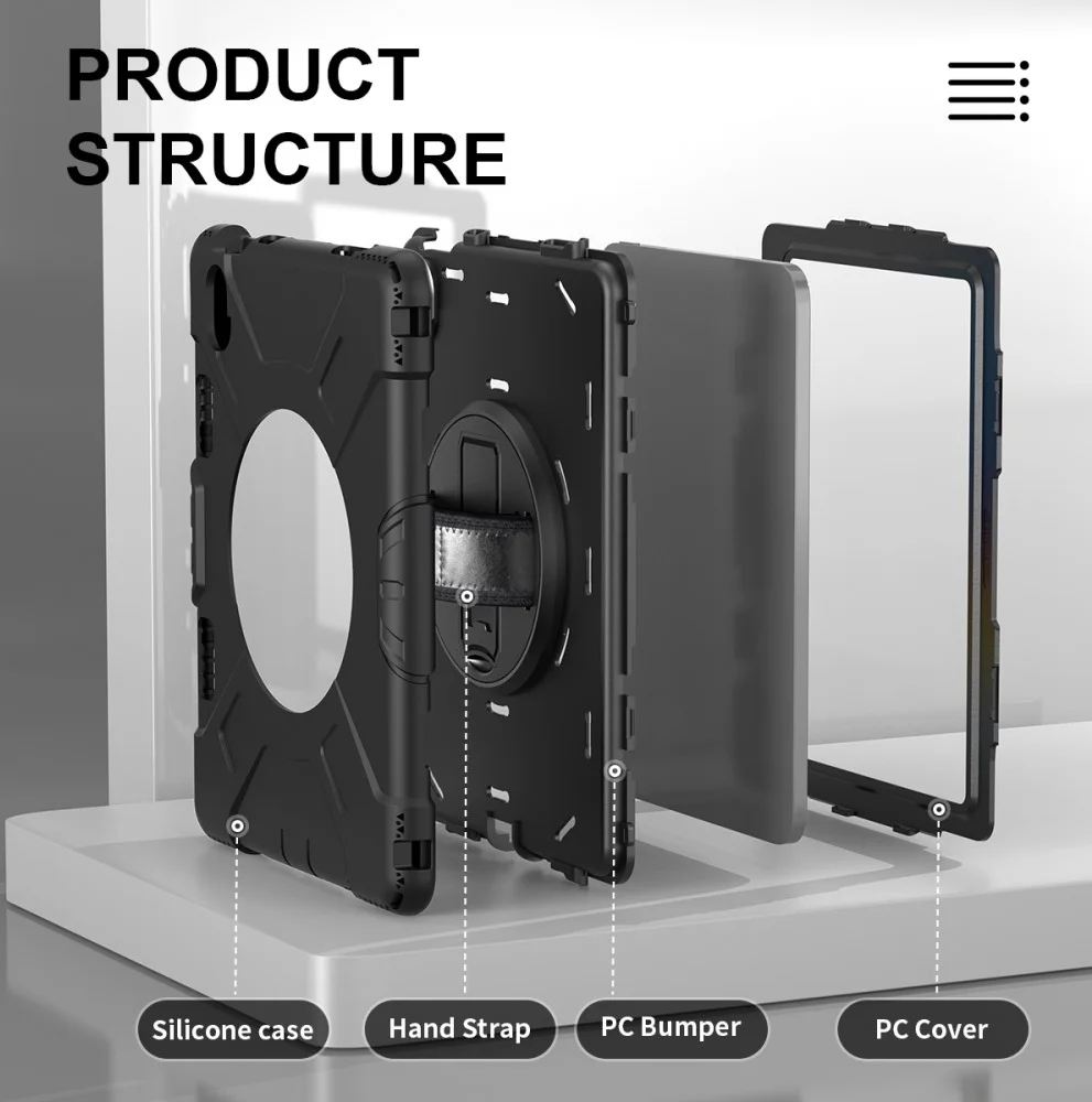 iPad 11 (2025) /10.9 (2022) Hoes met Handriem & 360° Standaard Zwart Back Cover afbeelding 7