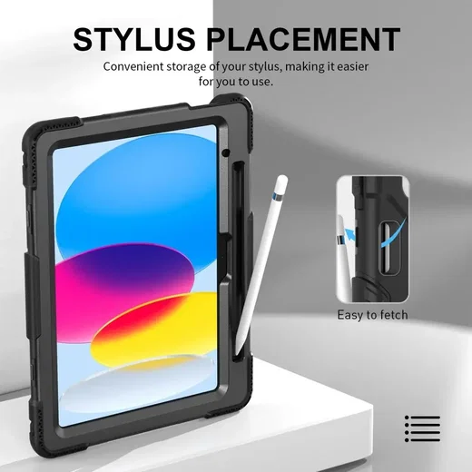 iPad 11 (2025) /10.9 (2022) Hoes met Handriem & 360° Standaard Zwart Back Cover afbeelding 8