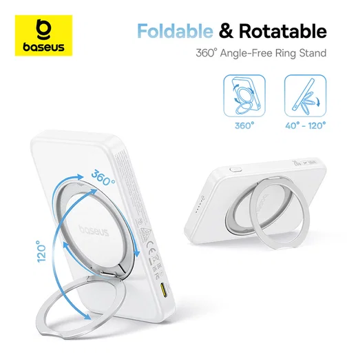 Baseus PicoGo Qi2 / MagSafe Powerbank 20W met USB-C Poort 5.000 mAh Wit afbeelding 7