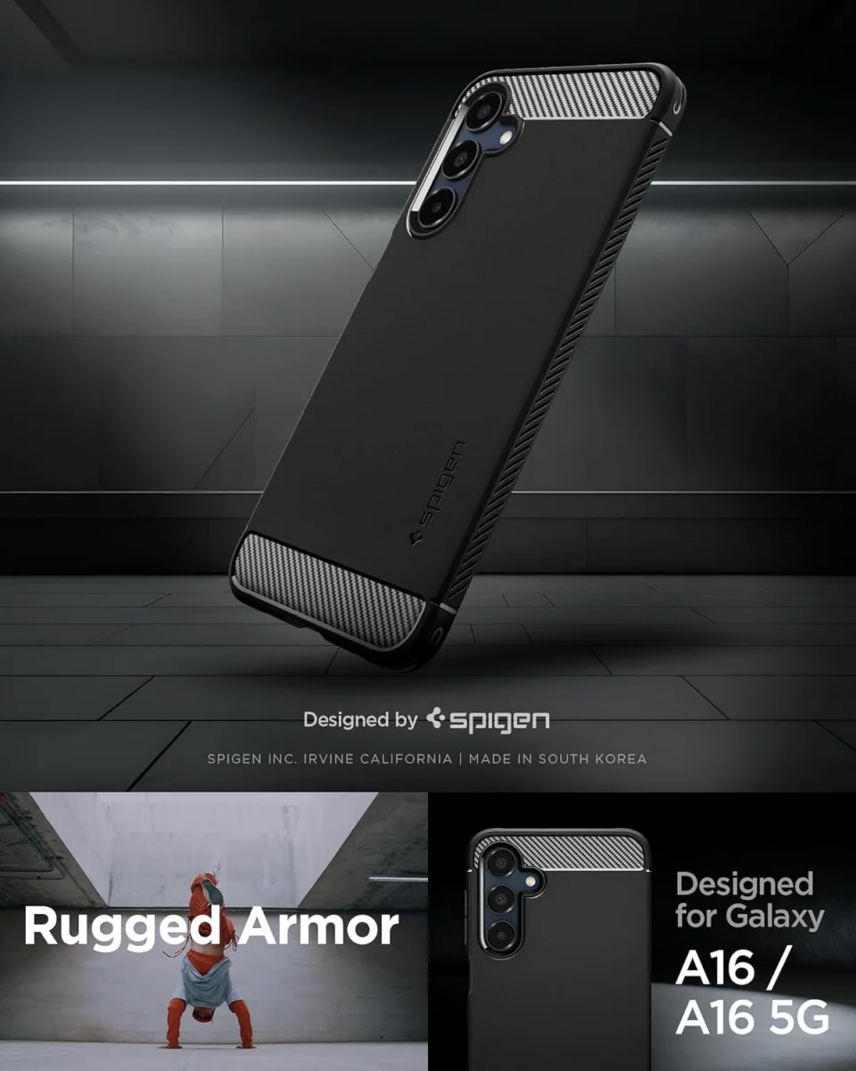 Spigen Rugged Armor Samsung Galaxy A16 Hoesje Back Cover Matte Zwart afbeelding 7
