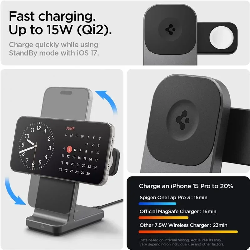 Spigen OneTap Pro 3-in-1 Draadloos Oplaadstation iPhone/Apple Watch/AirPods 15W afbeelding 9