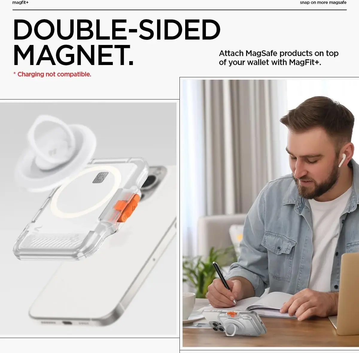 Spigen TinTap Magfit+ Kaart Houder met MagSafe Frost Clear afbeelding 8