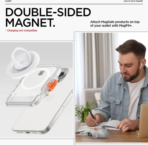 Spigen TinTap Magfit+ Kaart Houder met MagSafe Frost Clear afbeelding 8
