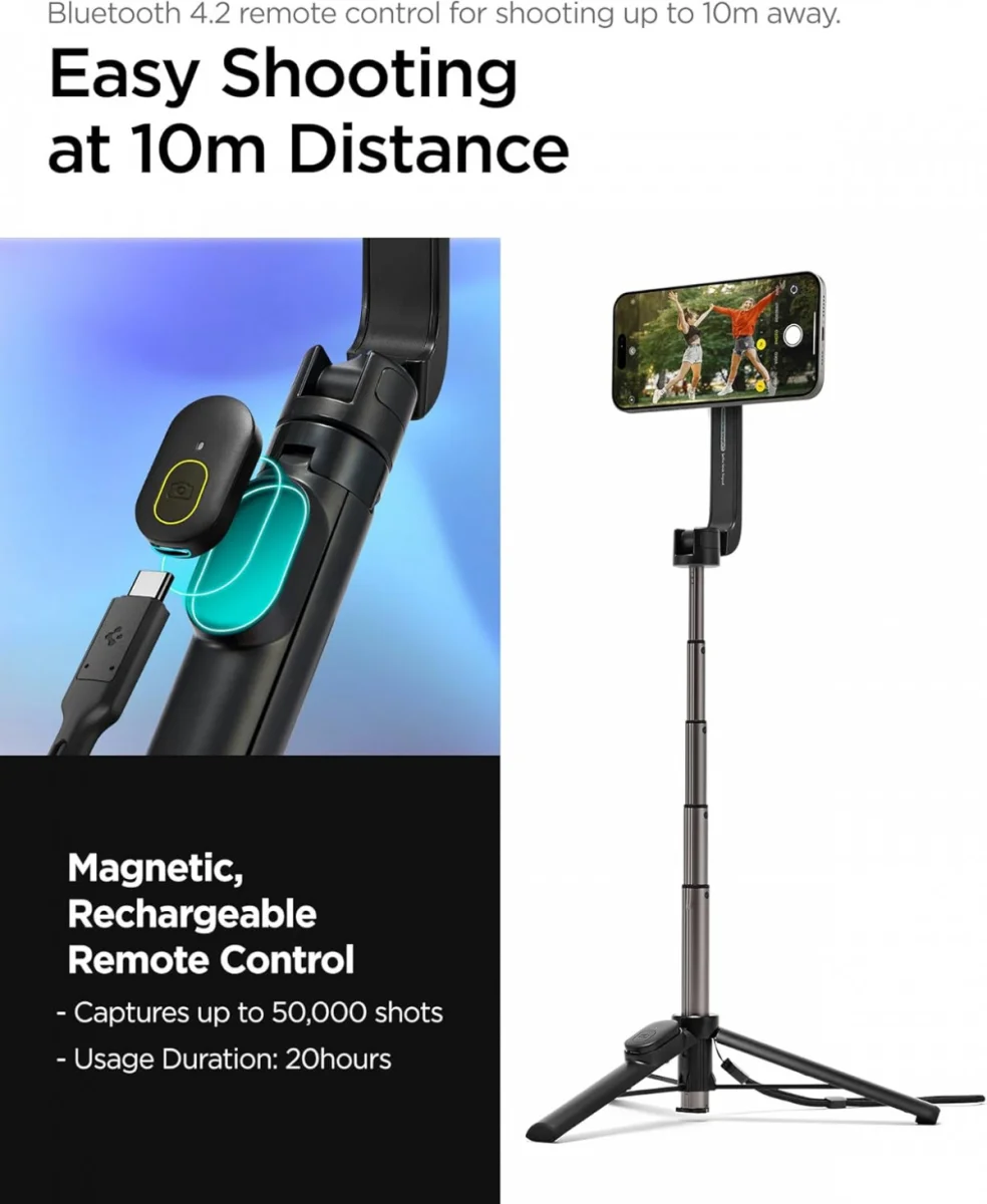 Spigen S571W MagSafe Bluetooth Selfie Stick / Tripod Statief Zwart afbeelding 7