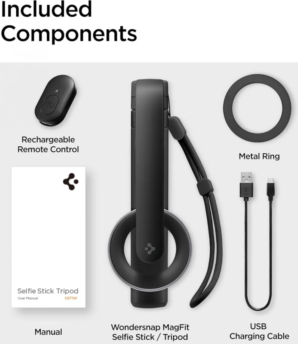 Spigen S571W MagSafe Bluetooth Selfie Stick / Tripod Statief Zwart afbeelding 8