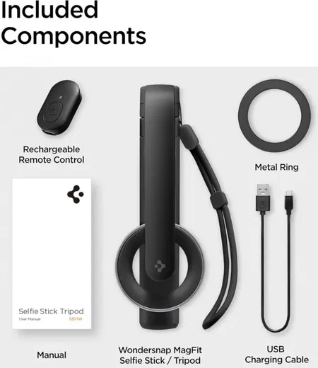 Spigen S571W MagSafe Bluetooth Selfie Stick / Tripod Statief Zwart afbeelding 8