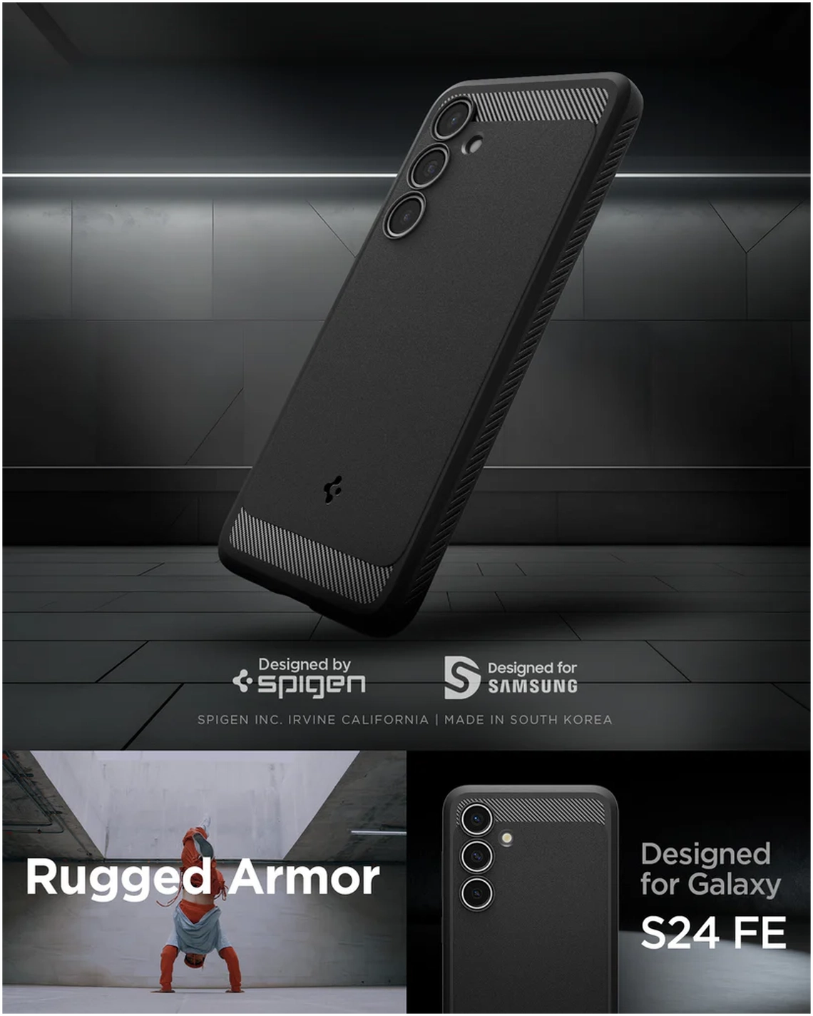 Spigen Rugged Armor Samsung Galaxy S24 FE Hoesje Back Cover Matte Zwart afbeelding 6