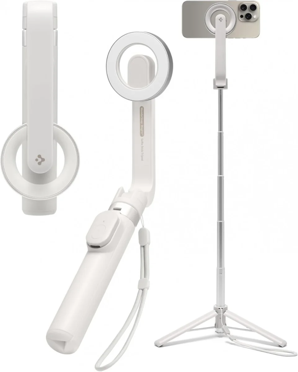 Spigen S571W MagSafe Bluetooth Selfie Stick / Tripod Statief Beige afbeelding 1