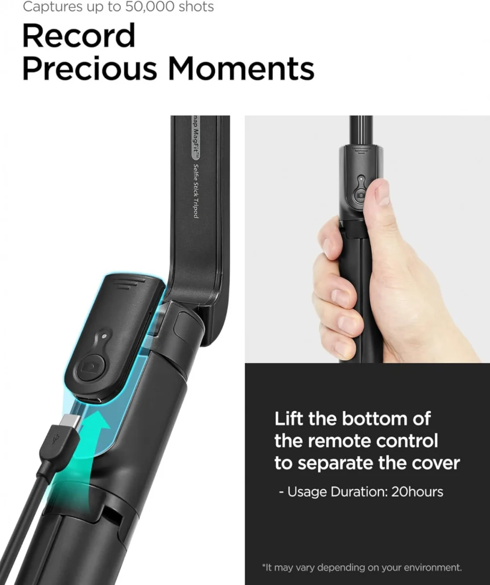Spigen S580W MagSafe Bluetooth Selfie Stick / Tripod Statief Zwart afbeelding 3