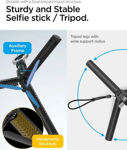 Spigen S580W MagSafe Bluetooth Selfie Stick / Tripod Statief Zwart afbeelding 4
