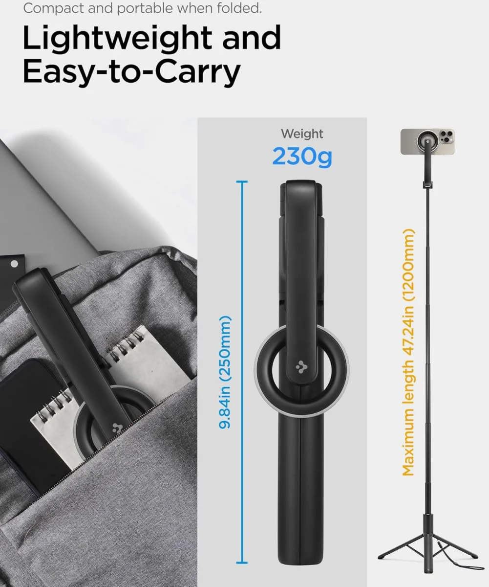 Spigen S580W MagSafe Bluetooth Selfie Stick / Tripod Statief Zwart afbeelding 6