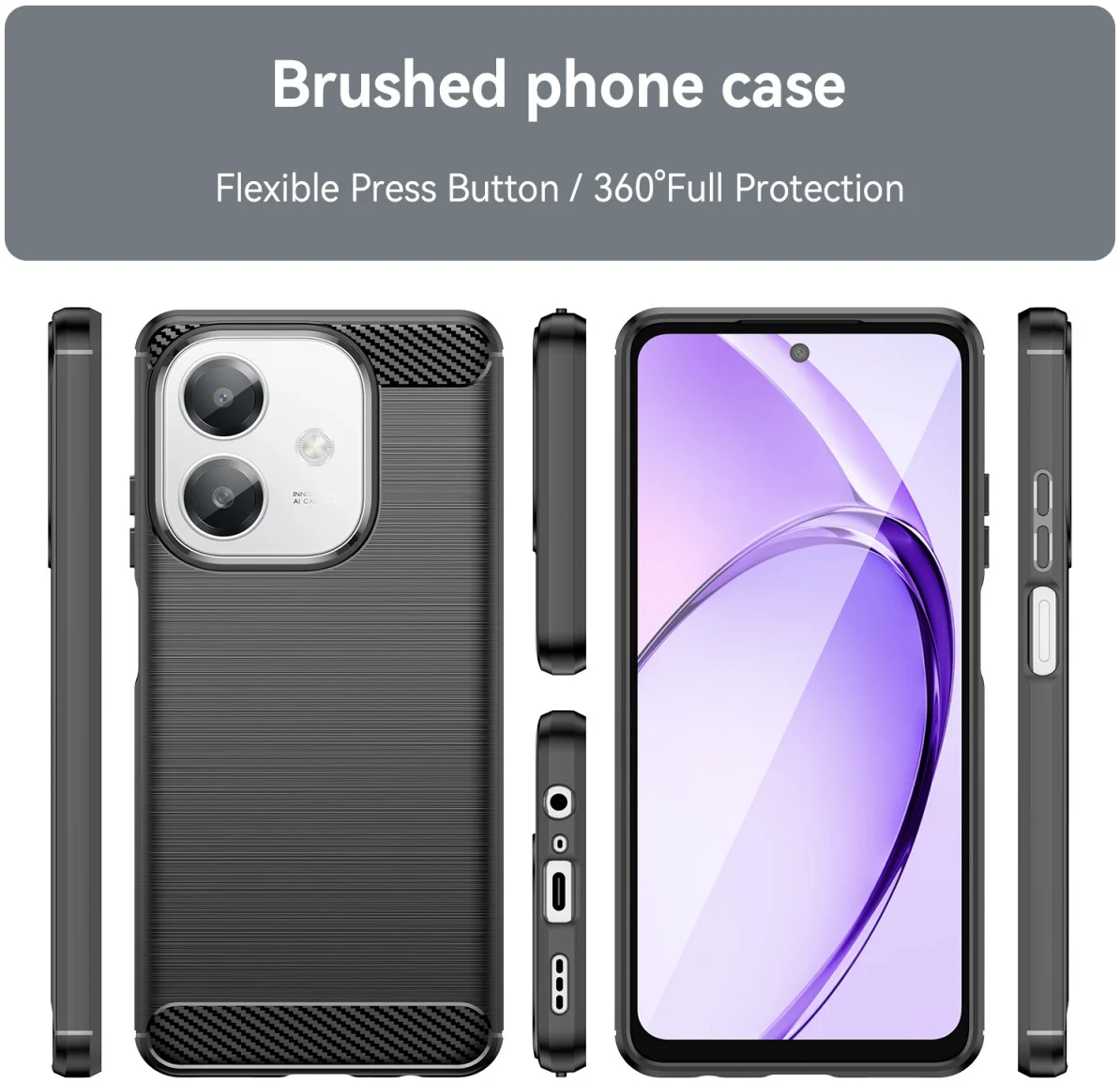 Oppo A60 5G / A40 / A40m Hoesje Geborsteld TPU Flexibele Back Cover Zwart afbeelding 8