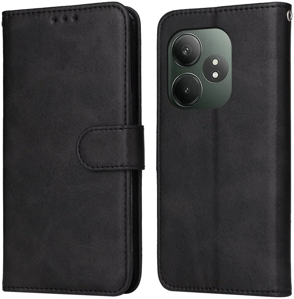 Realme GT 6 Hoesje Wallet Book Case Kunstleer Zwart afbeelding 2