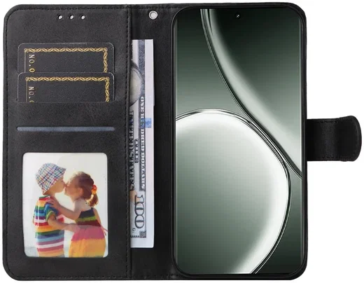 Realme GT 6 Hoesje Wallet Book Case Kunstleer Zwart afbeelding 1