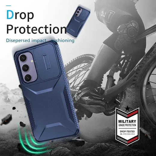 Samsung Galaxy S24 FE Hoesje Camera Slider Back Cover Schokbestendig Blauw afbeelding 4