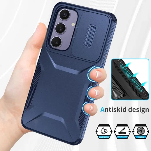 Samsung Galaxy S24 FE Hoesje Camera Slider Back Cover Schokbestendig Blauw afbeelding 6