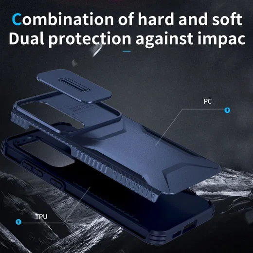 Samsung Galaxy S24 FE Hoesje Camera Slider Back Cover Schokbestendig Blauw afbeelding 7
