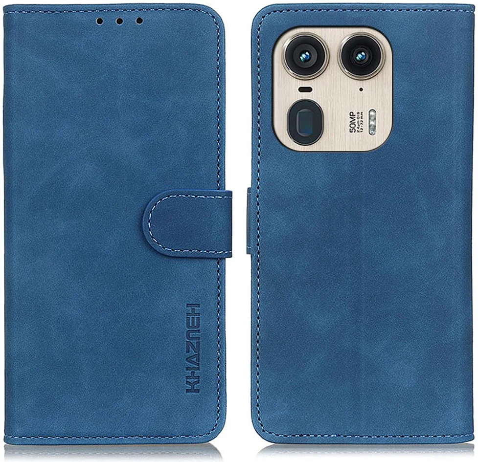 KHAZNEH Motorola Edge 50 Ultra Hoesje Retro Wallet Book Case Blauw afbeelding 2