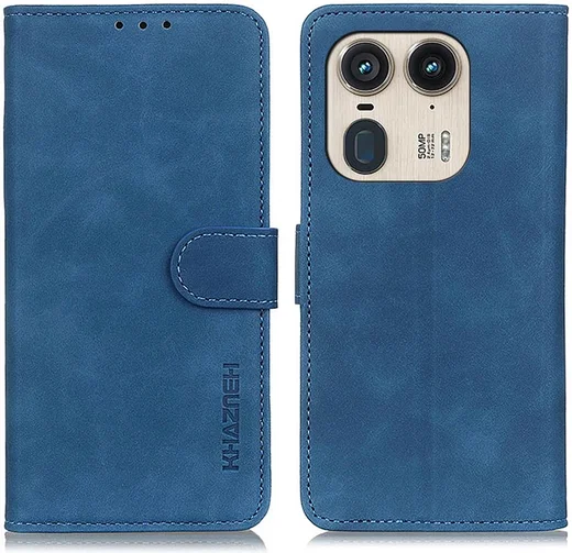 KHAZNEH Motorola Edge 50 Ultra Hoesje Retro Wallet Book Case Blauw afbeelding 2