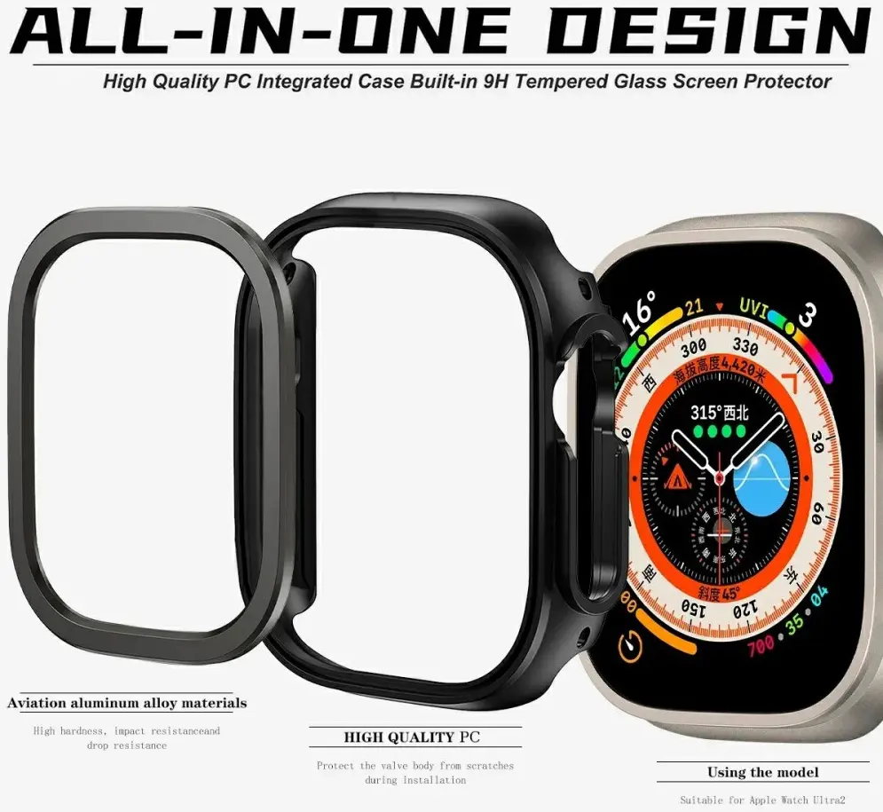 Apple Watch 11/10 46MM Hoesje Aluminium Bumper Frame Zwart afbeelding 3